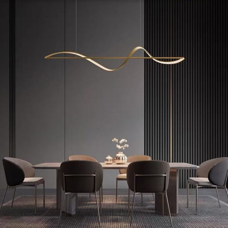 Zelin Pendant Light Wave Minimalist Designer, Metal, Brass/Black