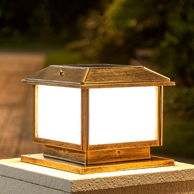 Ray Vintage Rectangle Metal Outdoor Solar Lamps, Black/Bronze