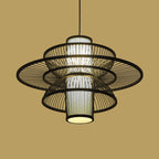 Lotus-Shaped Pendant Lamp Asian Style Bamboo 16"/19.5" W 1 Light Black/Beige Hanging Lighting for Restaurant
