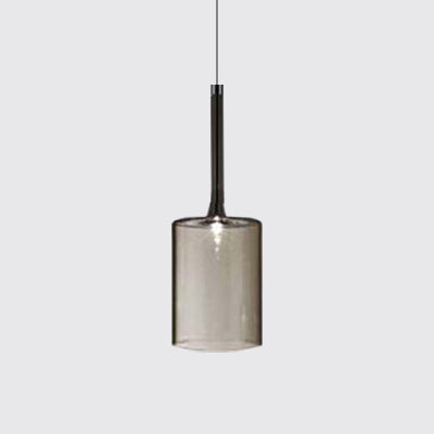 Nickle Cylindrical/Drum/Long Column Suspension Pendant Modernist 1 Light Grey/Red/Orange Glass Led Hanging Light Fixture