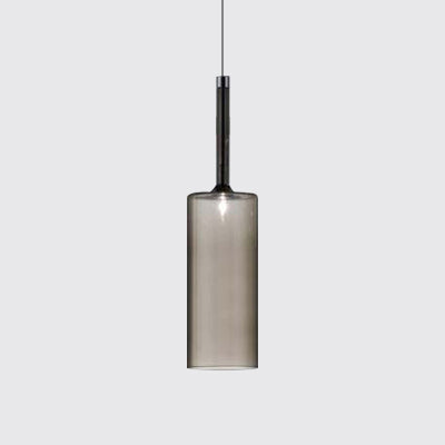 Nickle Cylindrical/Drum/Long Column Suspension Pendant Modernist 1 Light Grey/Red/Orange Glass Led Hanging Light Fixture