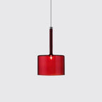 Nickle Cylindrical/Drum/Long Column Suspension Pendant Modernist 1 Light Grey/Red/Orange Glass Led Hanging Light Fixture