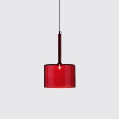 Nickle Cylindrical/Drum/Long Column Suspension Pendant Modernist 1 Light Grey/Red/Orange Glass Led Hanging Light Fixture