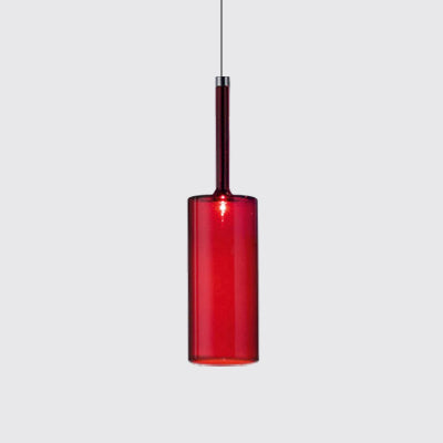 Nickle Cylindrical/Drum/Long Column Suspension Pendant Modernist 1 Light Grey/Red/Orange Glass Led Hanging Light Fixture