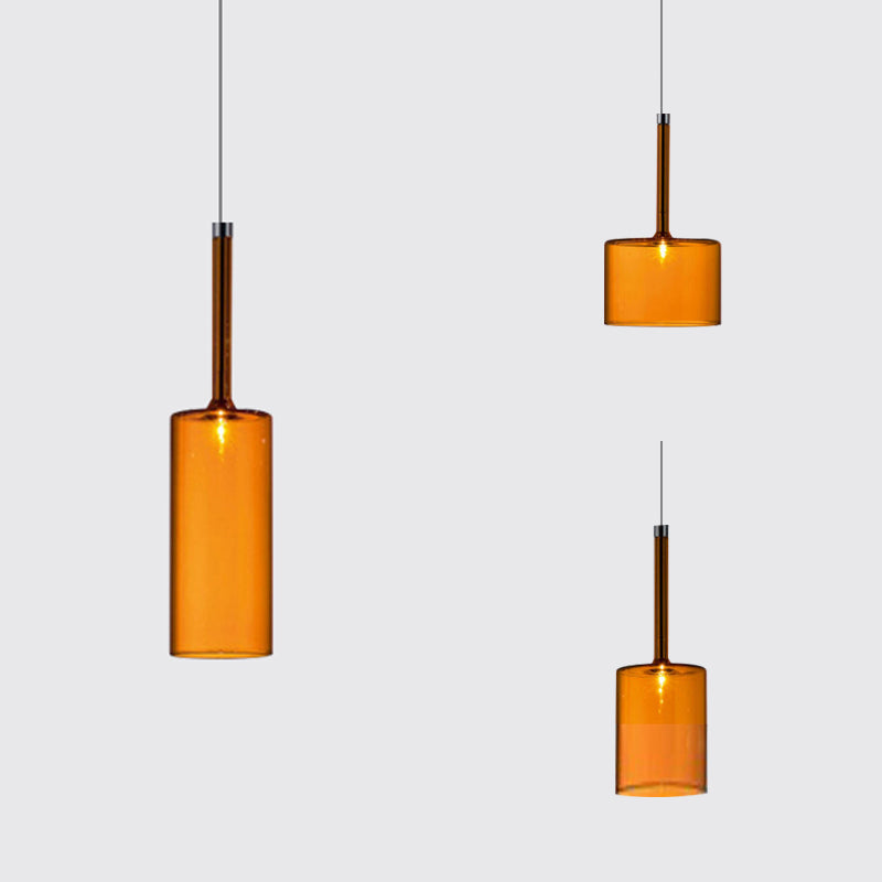 Nickle Cylindrical/Drum/Long Column Suspension Pendant Modernist 1 Light Grey/Red/Orange Glass Led Hanging Light Fixture