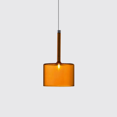 Nickle Cylindrical/Drum/Long Column Suspension Pendant Modernist 1 Light Grey/Red/Orange Glass Led Hanging Light Fixture