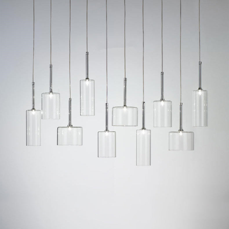 Nickle Cylindrical/Drum/Long Column Suspension Pendant Modernist 1 Light Grey/Red/Orange Glass Led Hanging Light Fixture