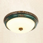 Green LED Flush Ceiling Light Fixture Retro Opal Glass Bowl Flushmount for Bedroom, 14"/16"/19.5" W