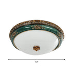 Green LED Flush Ceiling Light Fixture Retro Opal Glass Bowl Flushmount for Bedroom, 14"/16"/19.5" W