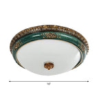 Green LED Flush Ceiling Light Fixture Retro Opal Glass Bowl Flushmount for Bedroom, 14"/16"/19.5" W