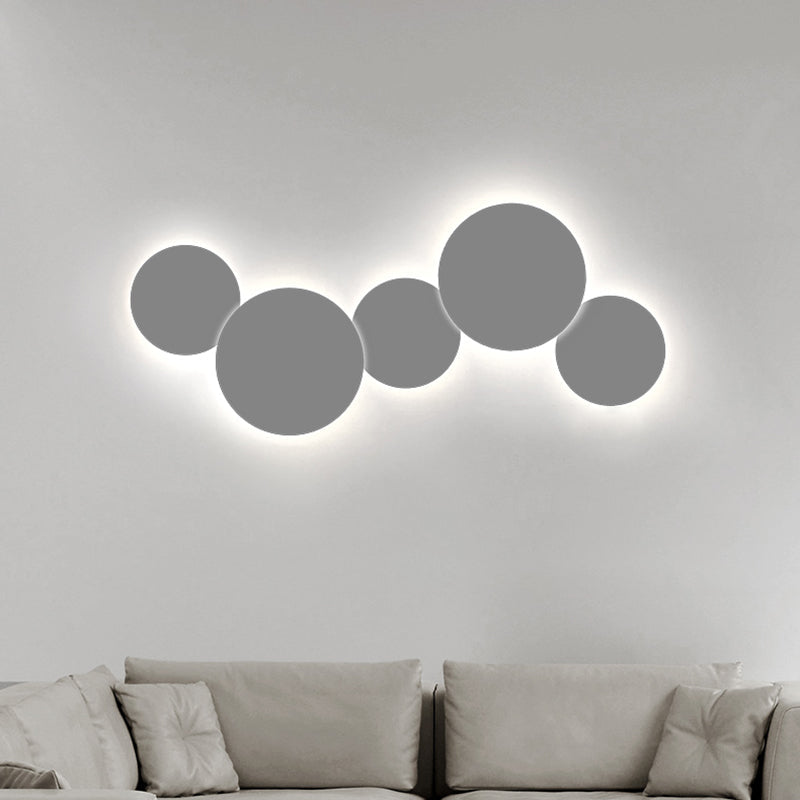 Minimalism Circle Shaped Metal Wall Lamp Warm/White Light Integrated LED Wall Lighting in Grey/White, 47.5"/52" Wide