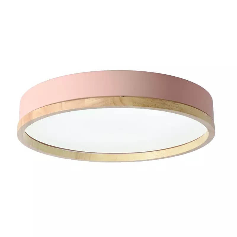 Nordic Wood Round LED Flush Ceiling Light | 1-Light