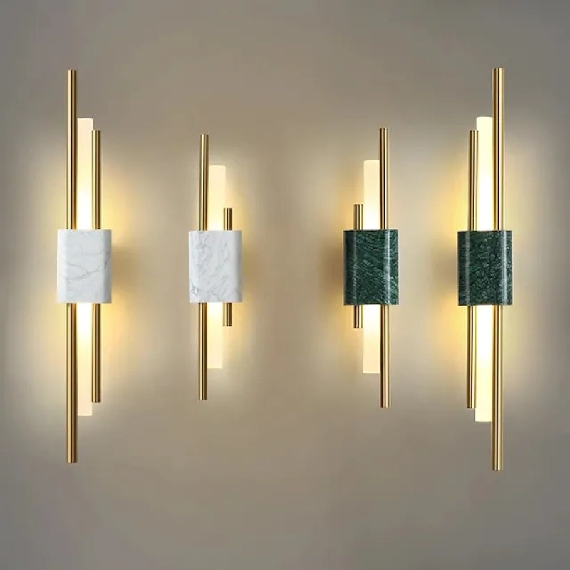 Drena Modern Linear Wall Sconce Marble. White/Green/Gold. Living Room