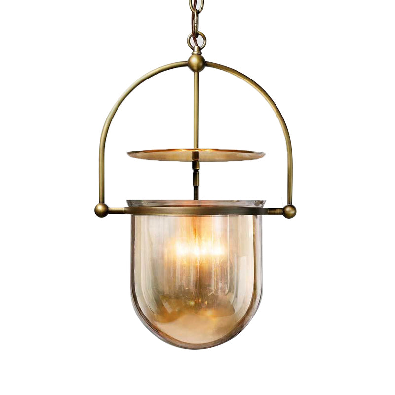 Dome Glass Shade Pendant Light Modern Metal 1 Lights Black/Brass Ceiling Hang Lamp