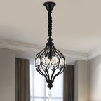 Lantern Bedroom Hanging Pendant Light Traditional Crystal 1 Bulb Black/Gold Ceiling Suspension Lamp