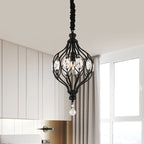 Lantern Bedroom Hanging Pendant Light Traditional Crystal 1 Bulb Black/Gold Ceiling Suspension Lamp
