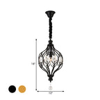 Lantern Bedroom Hanging Pendant Light Traditional Crystal 1 Bulb Black/Gold Ceiling Suspension Lamp