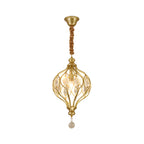 Lantern Bedroom Hanging Pendant Light Traditional Crystal 1 Bulb Black/Gold Ceiling Suspension Lamp