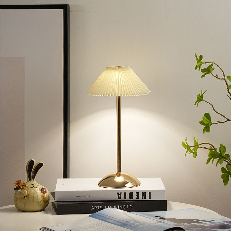 Scandinavian Brass Pleated Fabric Cone Table Light | 1-Light