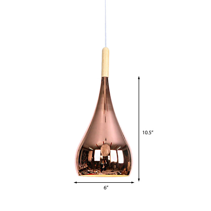 1 Bulb Teardrop Shade Hanging Light Fixture Contemporary Chrome/Rose Gold Metal Pendant Ceiling Light for Kitchen