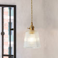 Contemporary Cone Hanging Ceiling Light 1 Light Ribbed Glass Pendant Lighting in Brass
