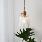Contemporary Cone Hanging Ceiling Light 1 Light Ribbed Glass Pendant Lighting in Brass