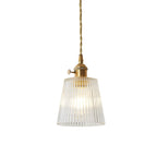 Contemporary Cone Hanging Ceiling Light 1 Light Ribbed Glass Pendant Lighting in Brass