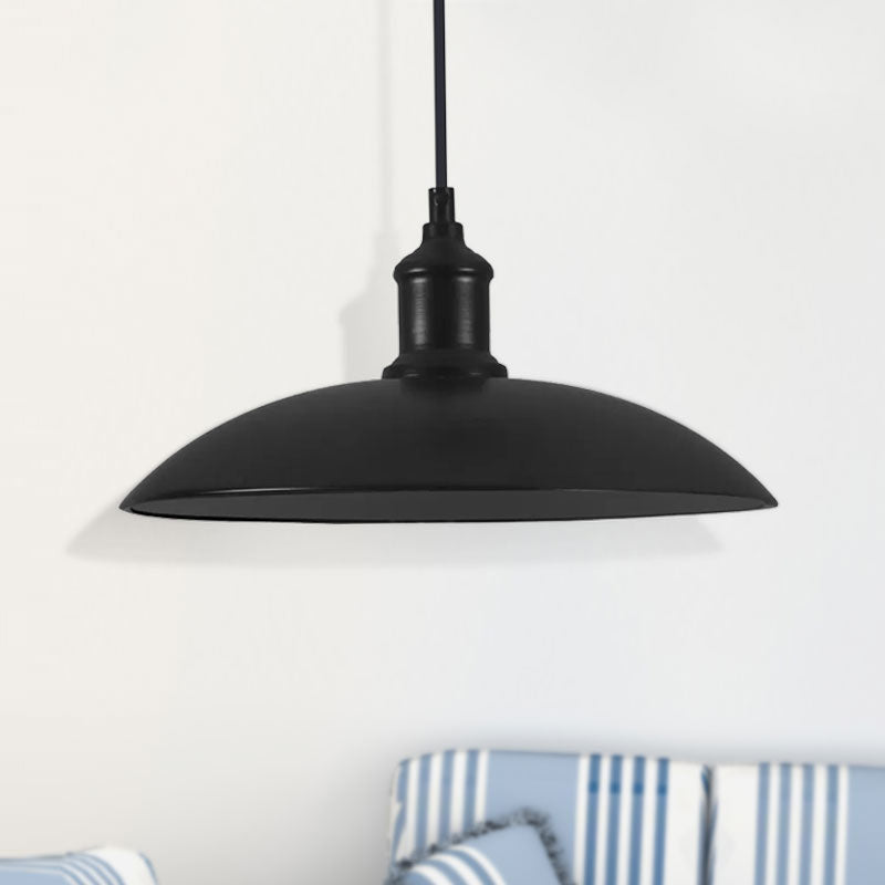 Metallic Saucer Shade Pendant Light Industrial Style 12.5"/16" W 1 Light Living Room Ceiling Hanging Light in Black/White