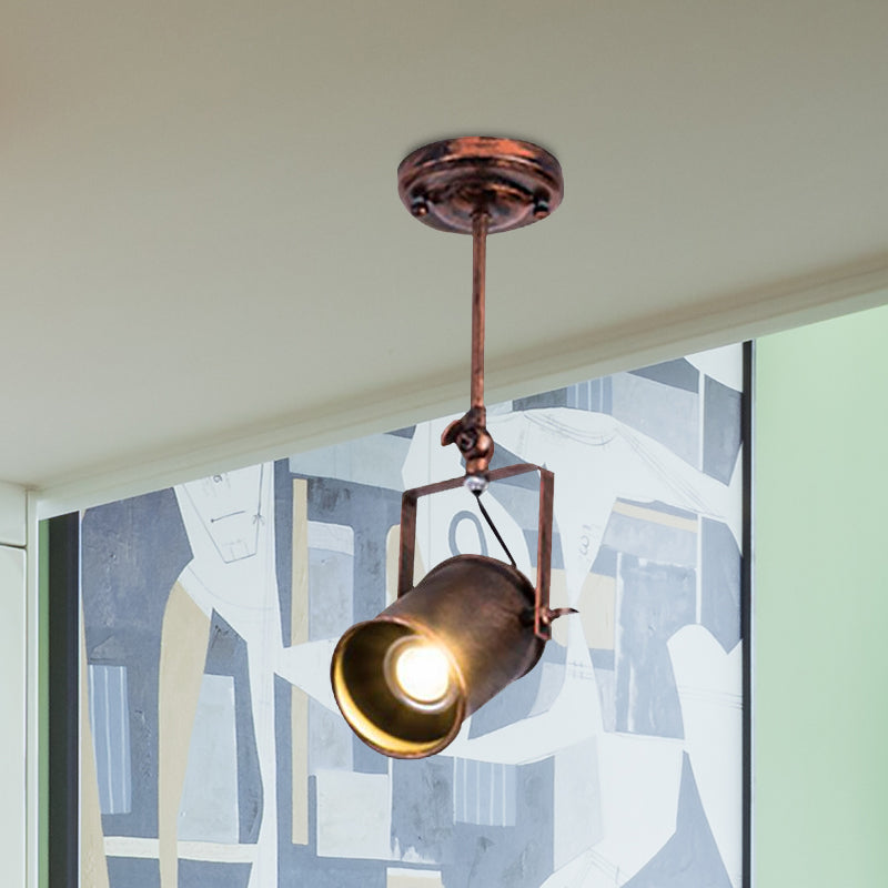 Antique Style Cylinder Track Light 1/2/3-Light Wrought Iron Semi-Flush Ceiling Light in Dark Rust for Coffee Shop