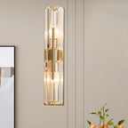 Traditional Tubular Flush Wall Sconce 2 Bulbs Clear Crystal Up and Down Wall Lighting in Gold