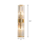Traditional Tubular Flush Wall Sconce 2 Bulbs Clear Crystal Up and Down Wall Lighting in Gold