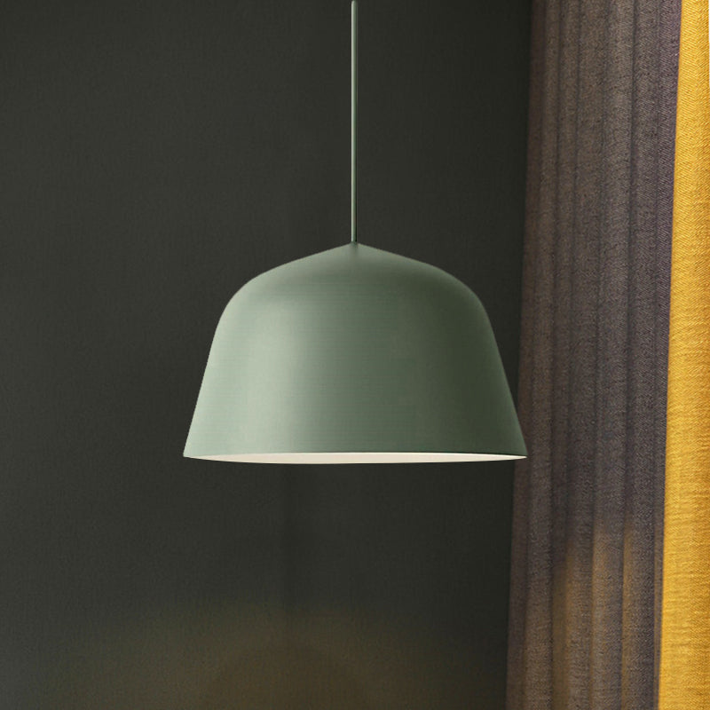 Nordic Style Dome Shade Hanging Ceiling Light 10"/16" Dia 1 Light Metal Pendant Lamp in Black/Green for Bedroom