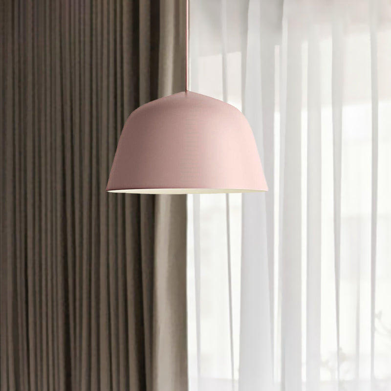 Nordic Style Dome Shade Hanging Ceiling Light 10"/16" Dia 1 Light Metal Pendant Lamp in Black/Green for Bedroom