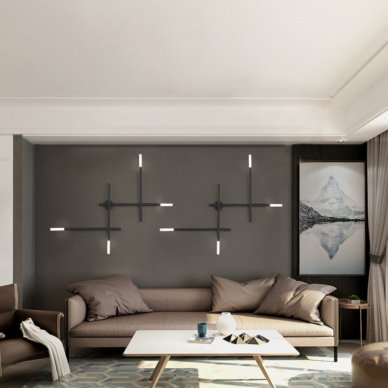 Metal Crossed Lines Wall Sconce Light Simplicity 4 Lights Black/Gold Wall Lamp in Warm/White Light