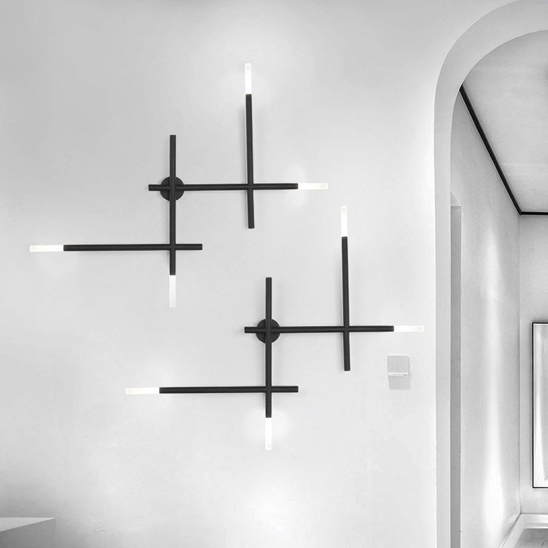 Metal Crossed Lines Wall Sconce Light Simplicity 4 Lights Black/Gold Wall Lamp in Warm/White Light