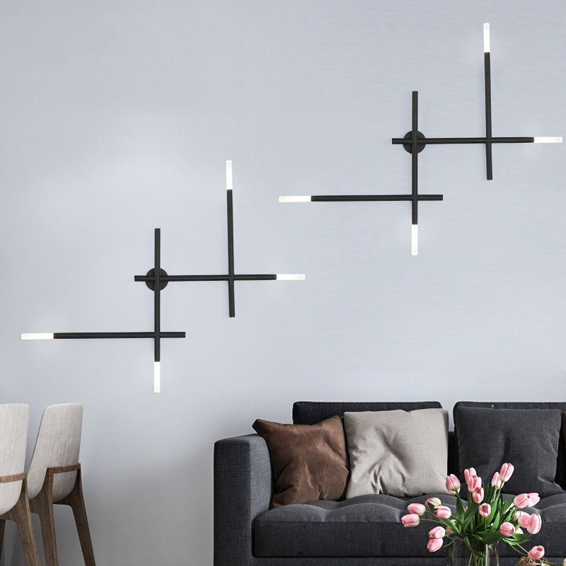Metal Crossed Lines Wall Sconce Light Simplicity 4 Lights Black/Gold Wall Lamp in Warm/White Light