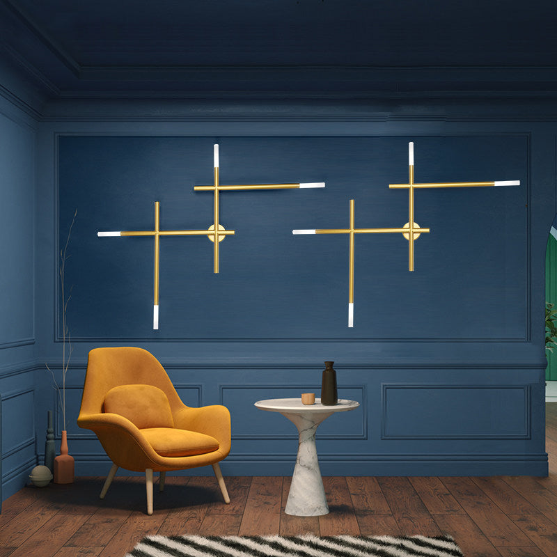 Metal Crossed Lines Wall Sconce Light Simplicity 4 Lights Black/Gold Wall Lamp in Warm/White Light