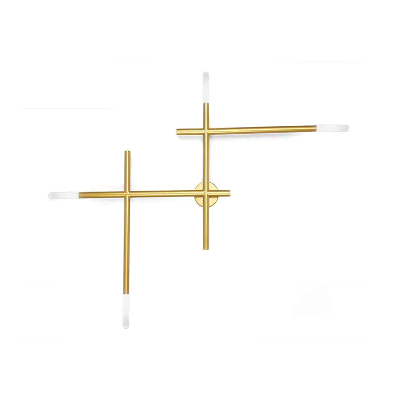 Metal Crossed Lines Wall Sconce Light Simplicity 4 Lights Black/Gold Wall Lamp in Warm/White Light