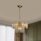 5/7 Heads Embossed Crystal Panels Chandelier Lamp Modern Gold Canopy Tapered Bedchamber Pendant Lighting, 15.5"/19.5" W