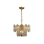 5/7 Heads Embossed Crystal Panels Chandelier Lamp Modern Gold Canopy Tapered Bedchamber Pendant Lighting, 15.5"/19.5" W