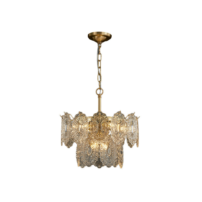 5/7 Heads Embossed Crystal Panels Chandelier Lamp Modern Gold Canopy Tapered Bedchamber Pendant Lighting, 15.5"/19.5" W
