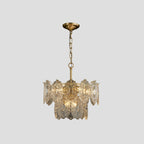 5/7 Heads Embossed Crystal Panels Chandelier Lamp Modern Gold Canopy Tapered Bedchamber Pendant Lighting, 15.5"/19.5" W