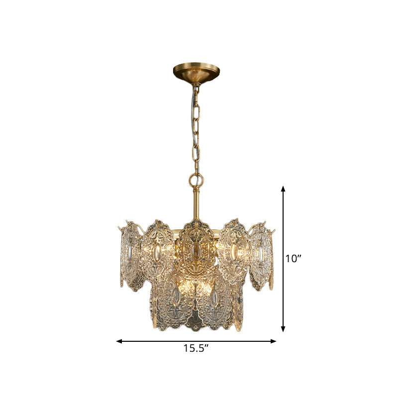 5/7 Heads Embossed Crystal Panels Chandelier Lamp Modern Gold Canopy Tapered Bedchamber Pendant Lighting, 15.5"/19.5" W