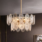 5/7 Heads Embossed Crystal Panels Chandelier Lamp Modern Gold Canopy Tapered Bedchamber Pendant Lighting, 15.5"/19.5" W