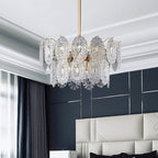 5/7 Heads Embossed Crystal Panels Chandelier Lamp Modern Gold Canopy Tapered Bedchamber Pendant Lighting, 15.5"/19.5" W