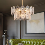 5/7 Heads Embossed Crystal Panels Chandelier Lamp Modern Gold Canopy Tapered Bedchamber Pendant Lighting, 15.5"/19.5" W