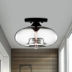 Glass Oval Flush Mount Lamp Simple Style 1 Light Clear/Amber/Smoky Ceiling Flush Mount for Hallway