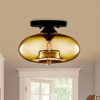 Glass Oval Flush Mount Lamp Simple Style 1 Light Clear/Amber/Smoky Ceiling Flush Mount for Hallway