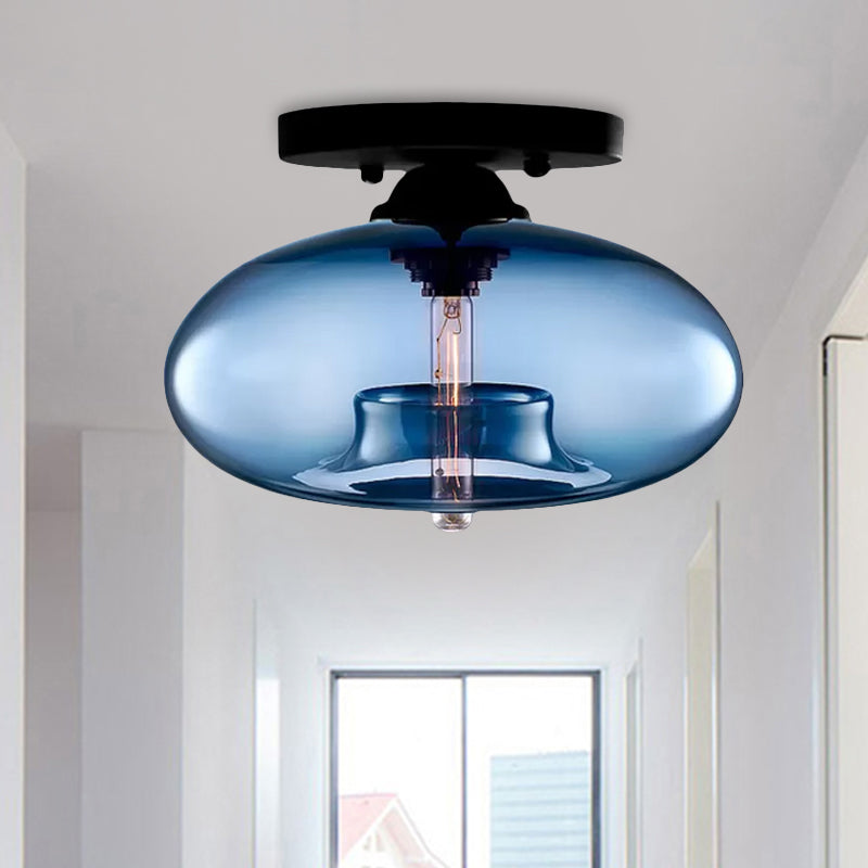 Glass Oval Flush Mount Lamp Simple Style 1 Light Clear/Amber/Smoky Ceiling Flush Mount for Hallway