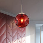 Modern Style 1 Bulb Pendant Light with Concave Glass Shade Silver/Red Global Hanging Light Fixture for Restaurant